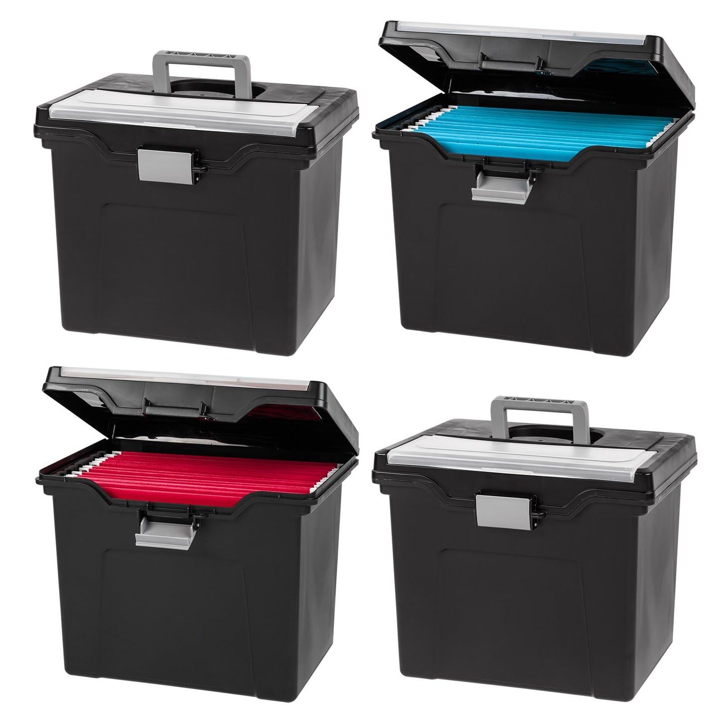 IRIS USA File Box with Lid File Organizer for Letter File w/ Organizer-Lid, Plastic Mobile Filing Organizer, Water Resistant Document Box, Portable File Box with Handle, Secure Buckle, Lockable, Black