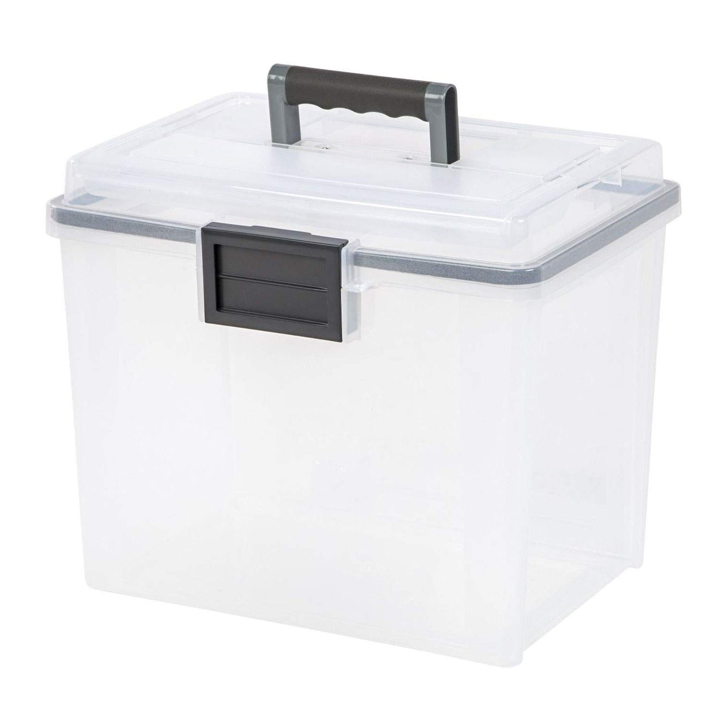 IRIS USA File Box with Lid File Organizer for Letter File w/ Organizer-Lid, Plastic Mobile Filing Organizer, Water Resistant Document Box, Portable File Box with Handle, Secure Buckle, Lockable, Black