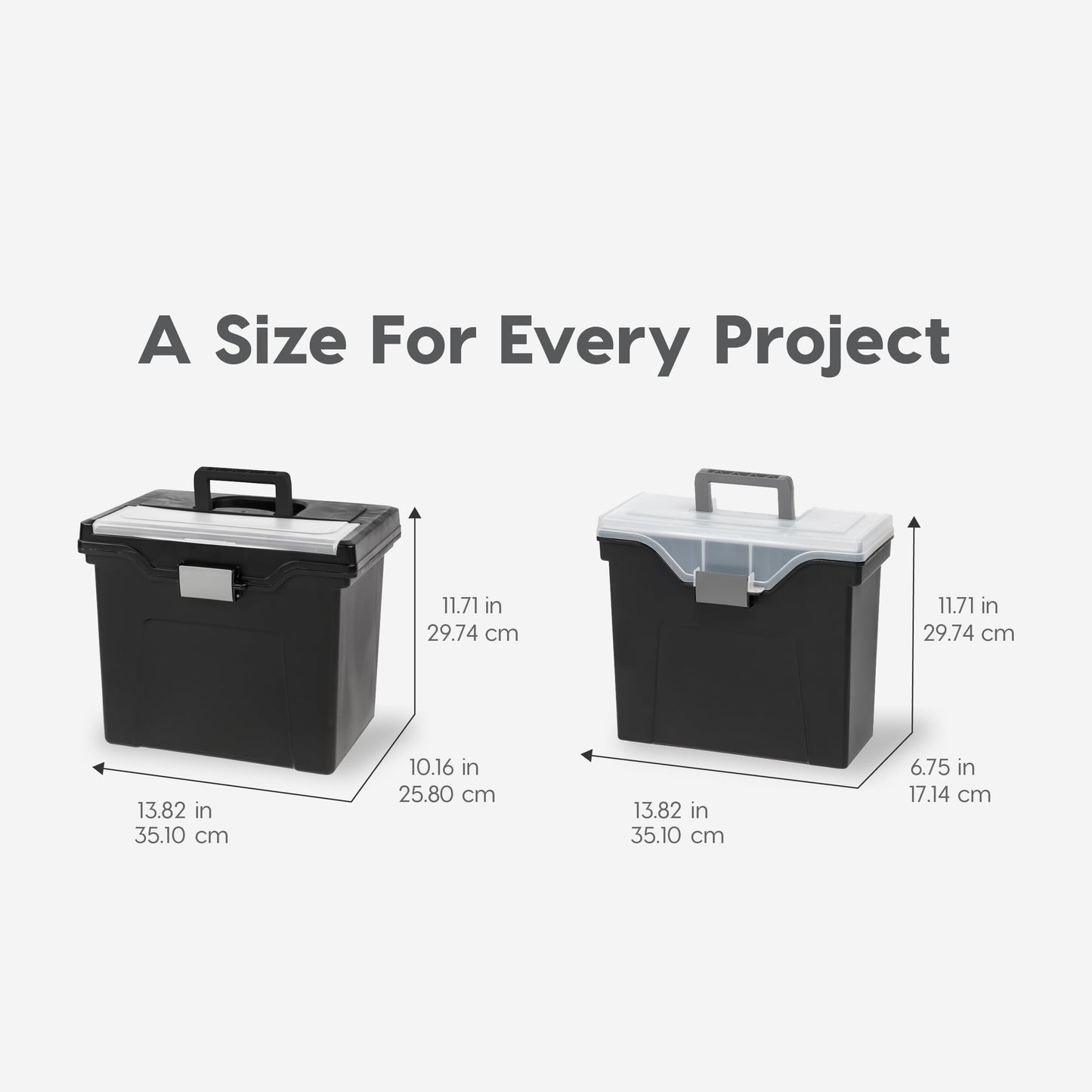 IRIS USA File Box with Lid File Organizer for Letter File w/ Organizer-Lid, Plastic Mobile Filing Organizer, Water Resistant Document Box, Portable File Box with Handle, Secure Buckle, Lockable, Black