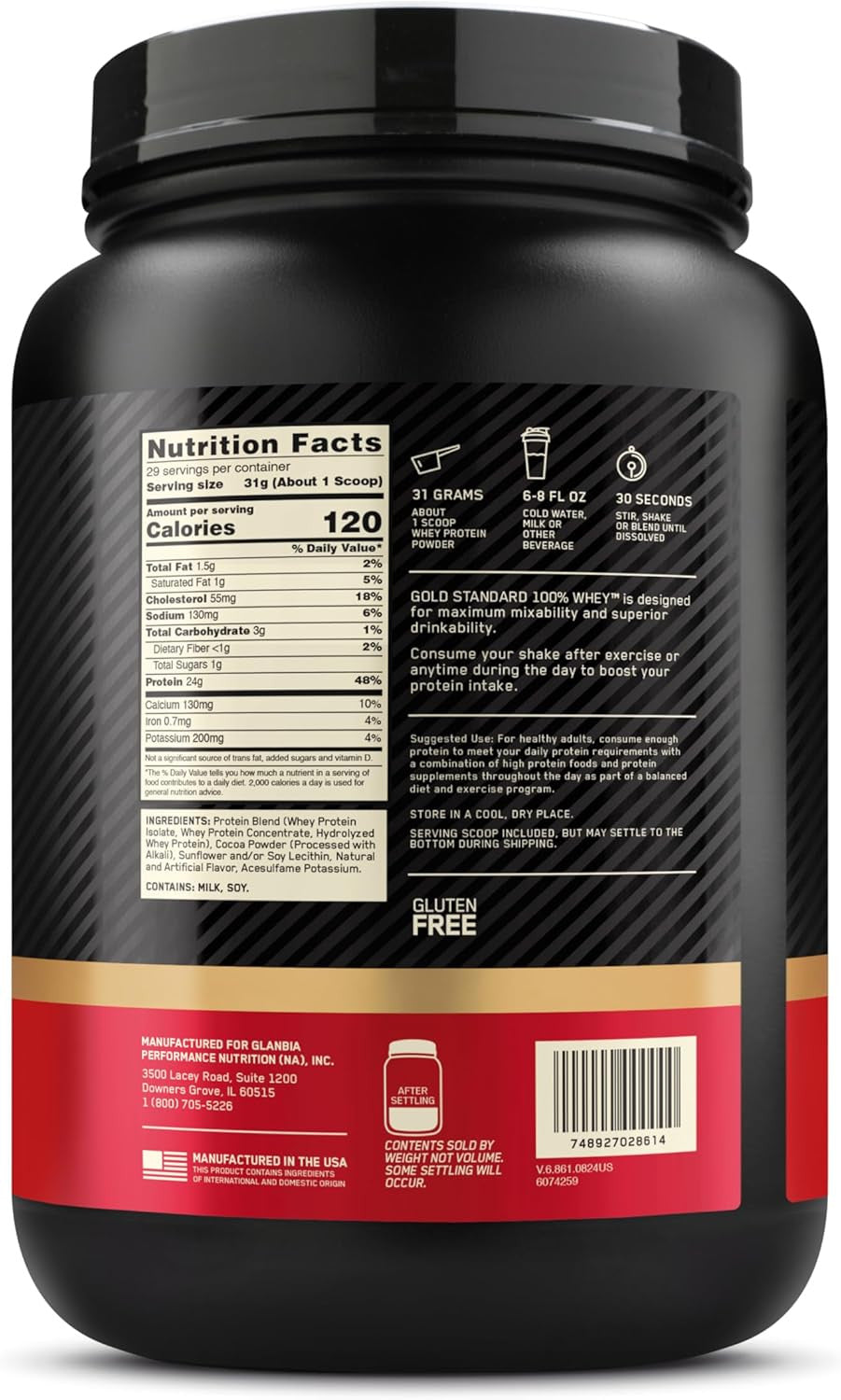 Gold Standard 100% Whey Protein Powder, Double Rich Chocolate, 2 Pound
