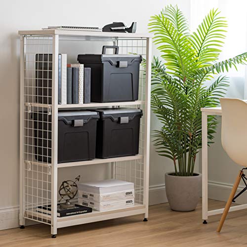 IRIS USA File Box with Lid File Organizer for Letter File w/ Organizer-Lid, Plastic Mobile Filing Organizer, Water Resistant Document Box, Portable File Box with Handle, Secure Buckle, Lockable, Black