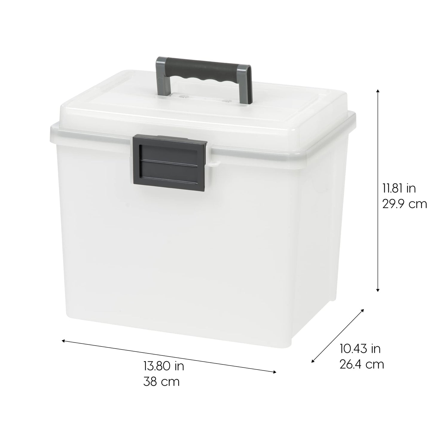 IRIS USA File Box with Lid File Organizer for Letter File w/ Organizer-Lid, Plastic Mobile Filing Organizer, Water Resistant Document Box, Portable File Box with Handle, Secure Buckle, Lockable, Black