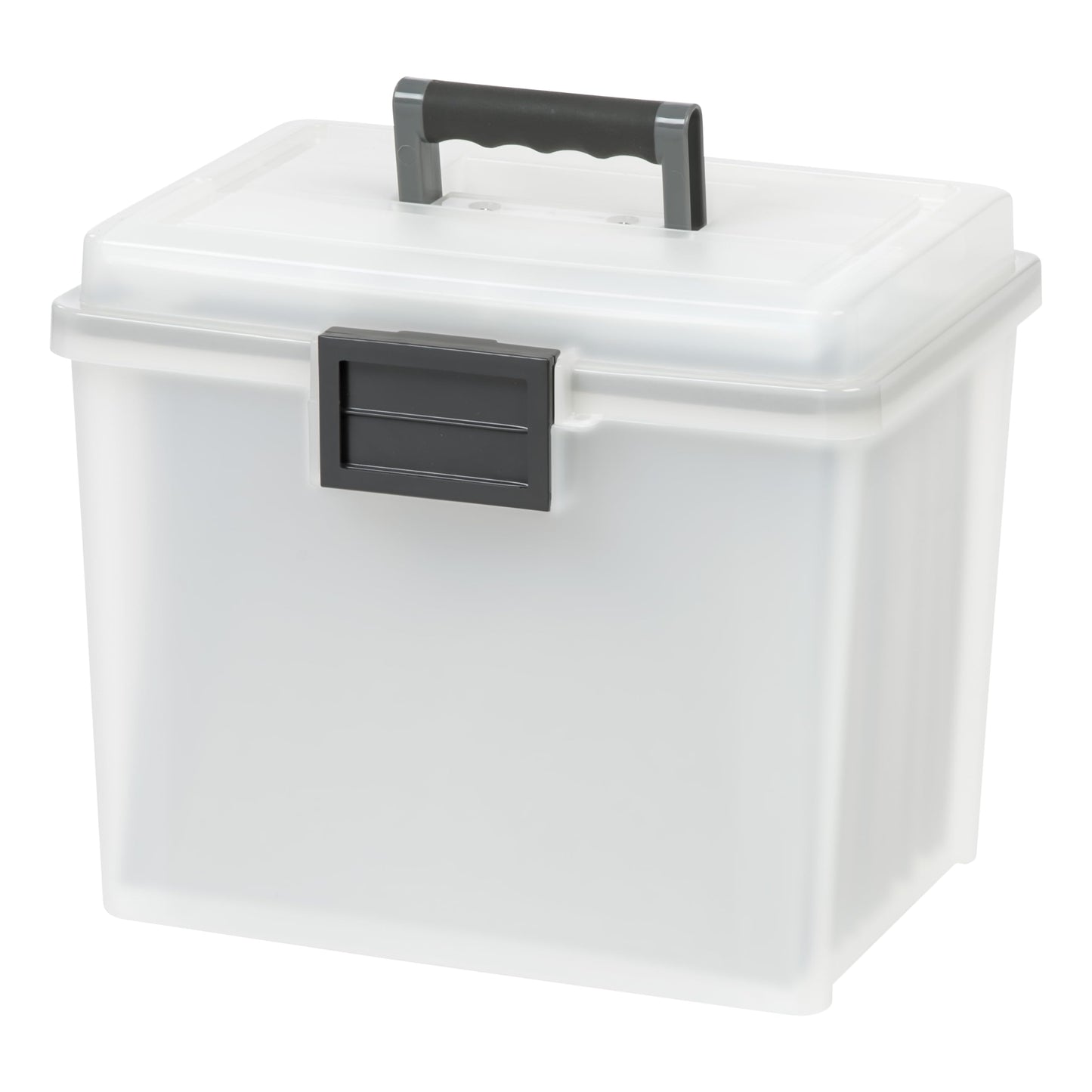 IRIS USA File Box with Lid File Organizer for Letter File w/ Organizer-Lid, Plastic Mobile Filing Organizer, Water Resistant Document Box, Portable File Box with Handle, Secure Buckle, Lockable, Black