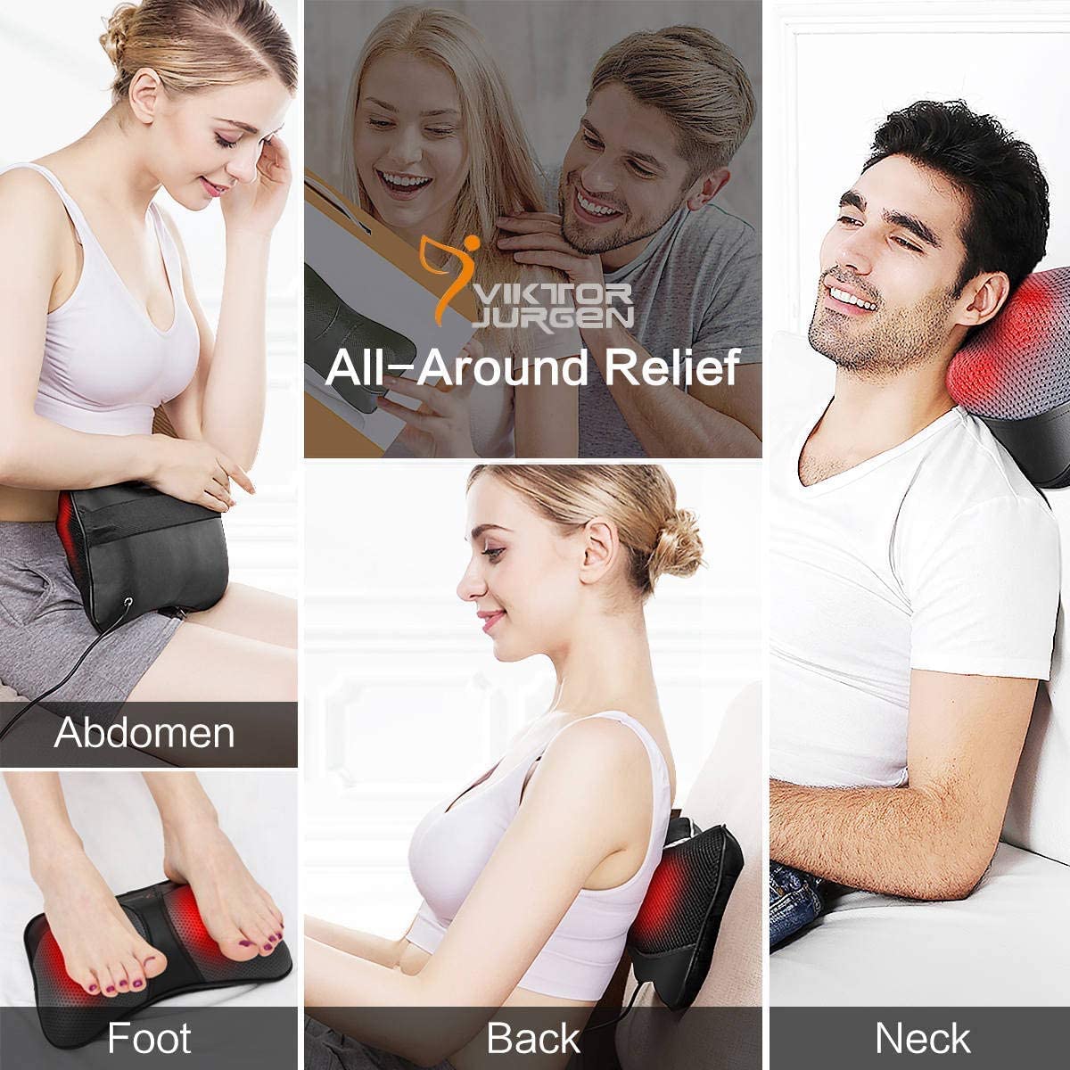 VIKTOR JURGEN Shiatsu Back Massager with Heat – Deep Tissue Massage for Neck, Shoulder, Leg, Upper & Lower Back Pain Relief, Electric Kneading 3D Massage Pillow Gifts for Men Women Dad, Mom, Christmas