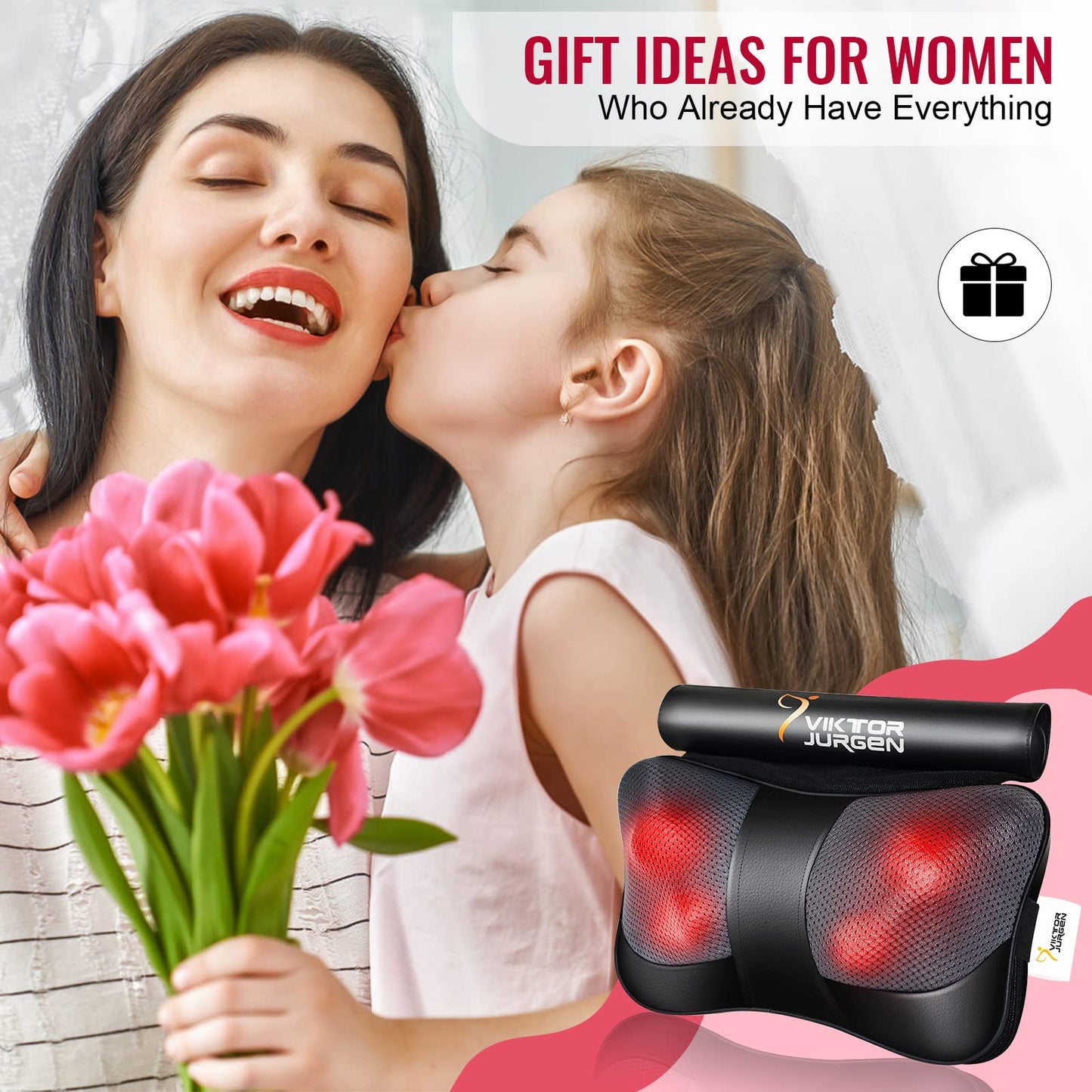 VIKTOR JURGEN Shiatsu Back Massager with Heat – Deep Tissue Massage for Neck, Shoulder, Leg, Upper & Lower Back Pain Relief, Electric Kneading 3D Massage Pillow Gifts for Men Women Dad, Mom, Christmas