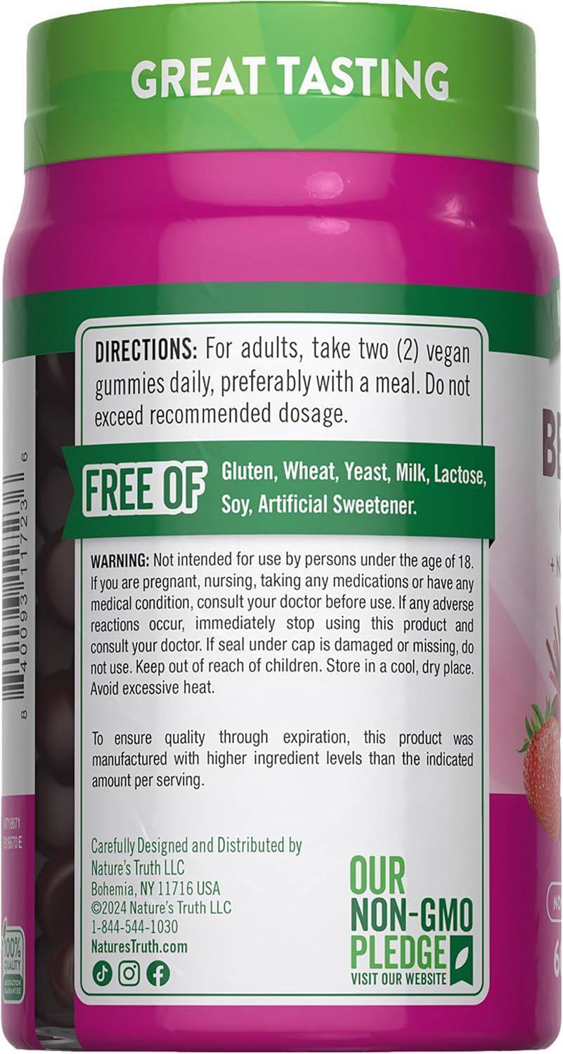 Nature's Truth Beet Root Gummies | 60 Count | Superfood | with Black Pepper | Strawberry Flavor | Vegan, Non-GMO & Gluten Free Supplement