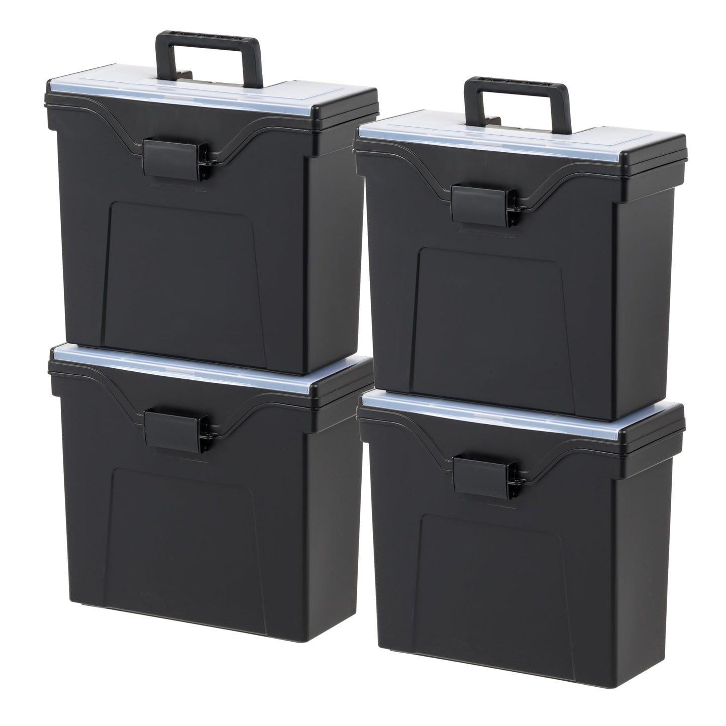 IRIS USA File Box with Lid File Organizer for Letter File w/ Organizer-Lid, Plastic Mobile Filing Organizer, Water Resistant Document Box, Portable File Box with Handle, Secure Buckle, Lockable, Black