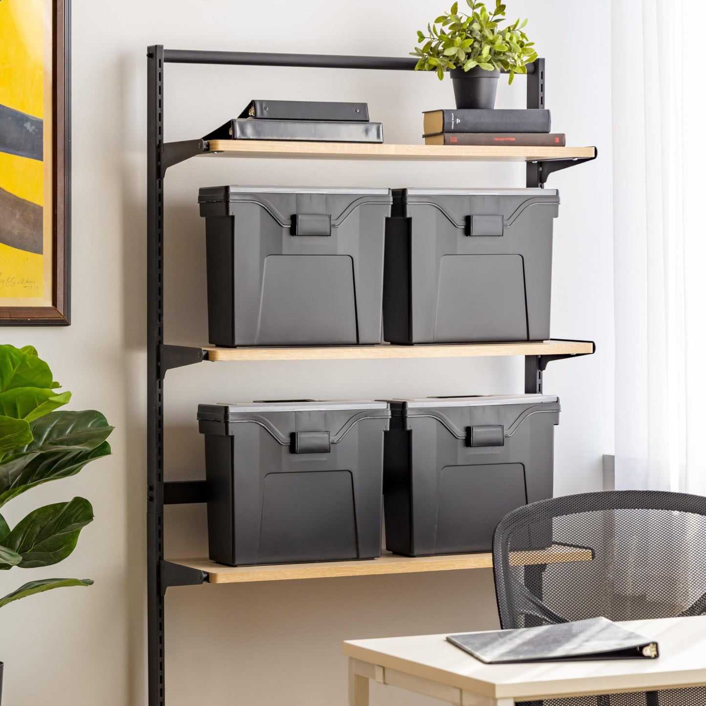 IRIS USA File Box with Lid File Organizer for Letter File w/ Organizer-Lid, Plastic Mobile Filing Organizer, Water Resistant Document Box, Portable File Box with Handle, Secure Buckle, Lockable, Black