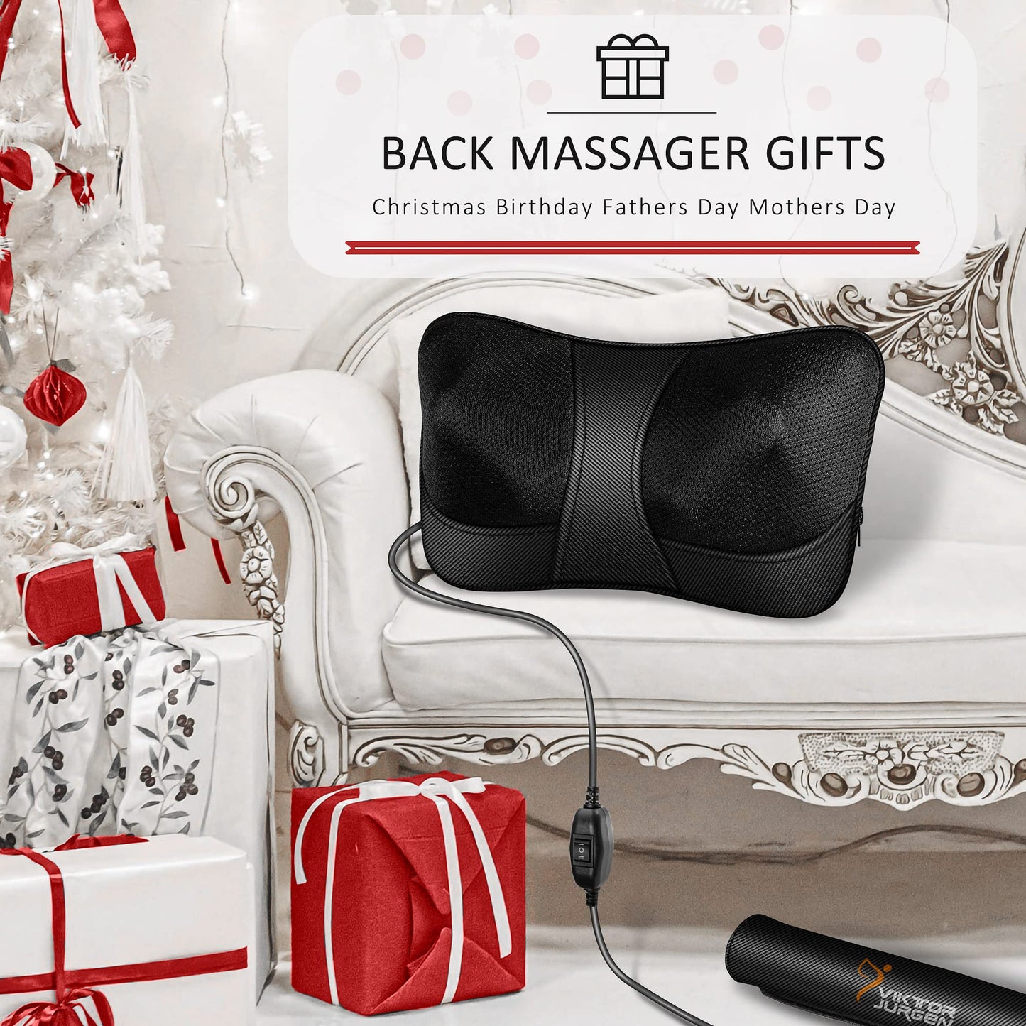 VIKTOR JURGEN Shiatsu Back Massager with Heat – Deep Tissue Massage for Neck, Shoulder, Leg, Upper & Lower Back Pain Relief, Electric Kneading 3D Massage Pillow Gifts for Men Women Dad, Mom, Christmas