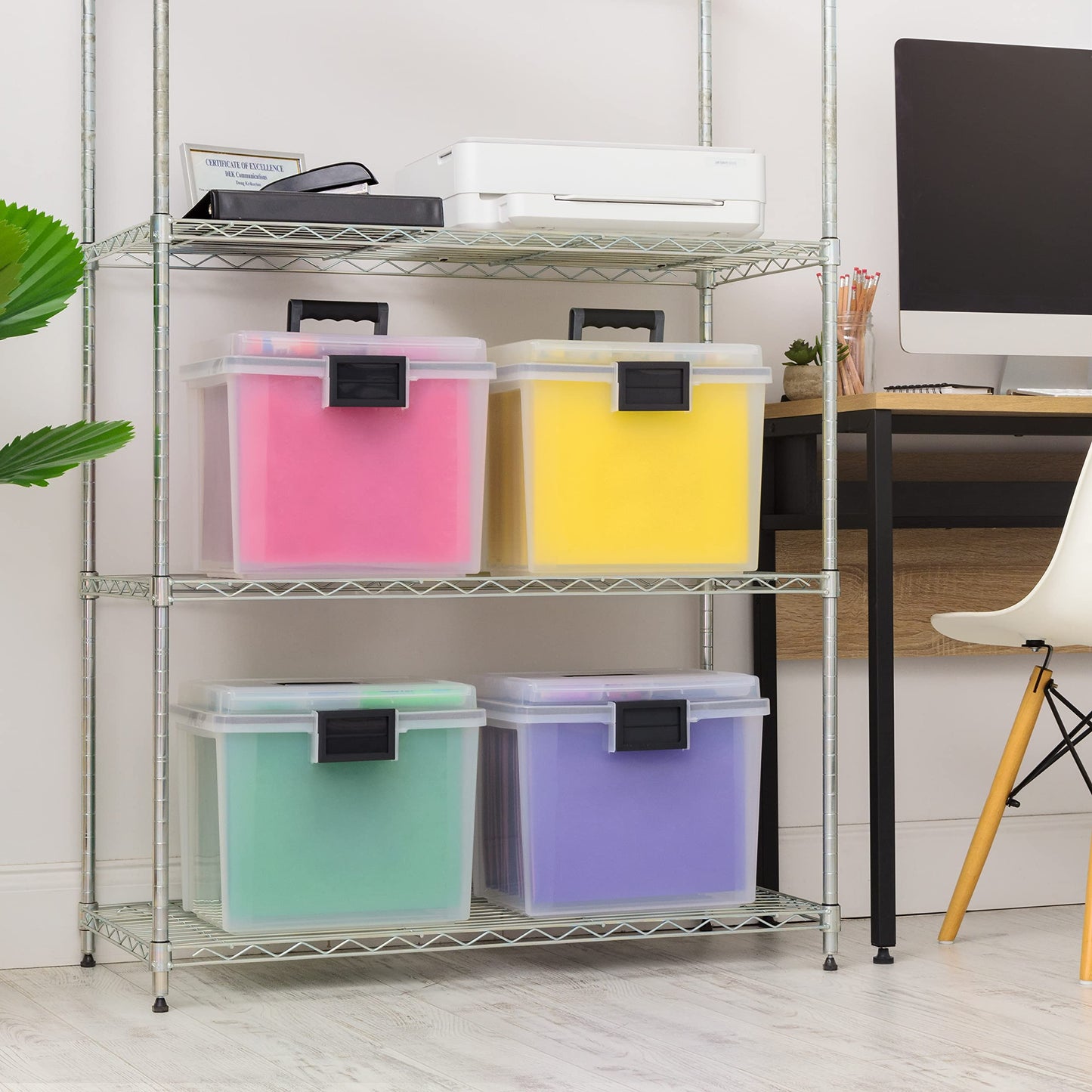 IRIS USA File Box with Lid File Organizer for Letter File w/ Organizer-Lid, Plastic Mobile Filing Organizer, Water Resistant Document Box, Portable File Box with Handle, Secure Buckle, Lockable, Black