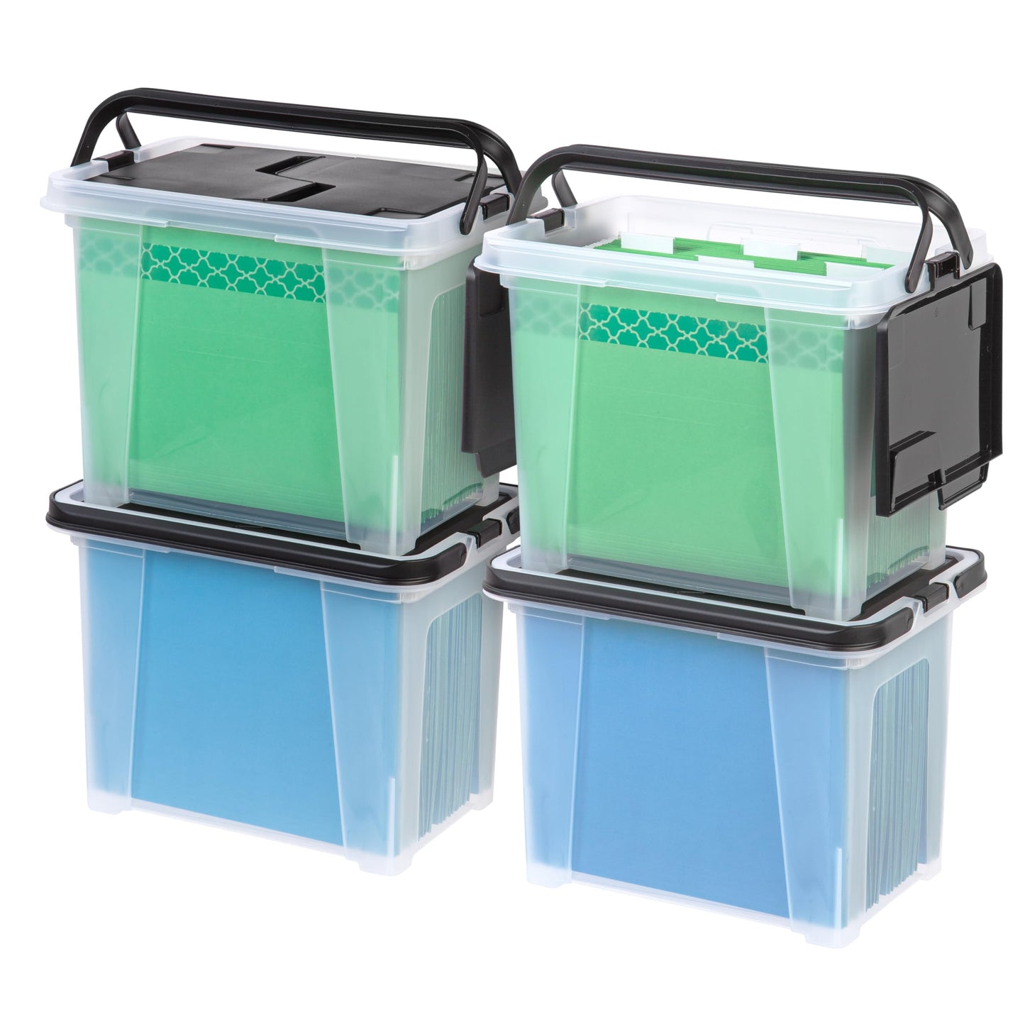 IRIS USA File Box with Lid File Organizer for Letter File w/ Organizer-Lid, Plastic Mobile Filing Organizer, Water Resistant Document Box, Portable File Box with Handle, Secure Buckle, Lockable, Black