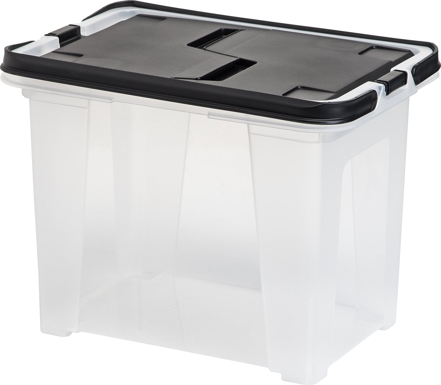 IRIS USA File Box with Lid File Organizer for Letter File w/ Organizer-Lid, Plastic Mobile Filing Organizer, Water Resistant Document Box, Portable File Box with Handle, Secure Buckle, Lockable, Black