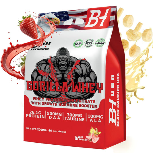 🔥3xDhey Protein GORILLA 6000G (3x2000G)-🍓🍌Banana Strawberry- Black Hammer USA💪